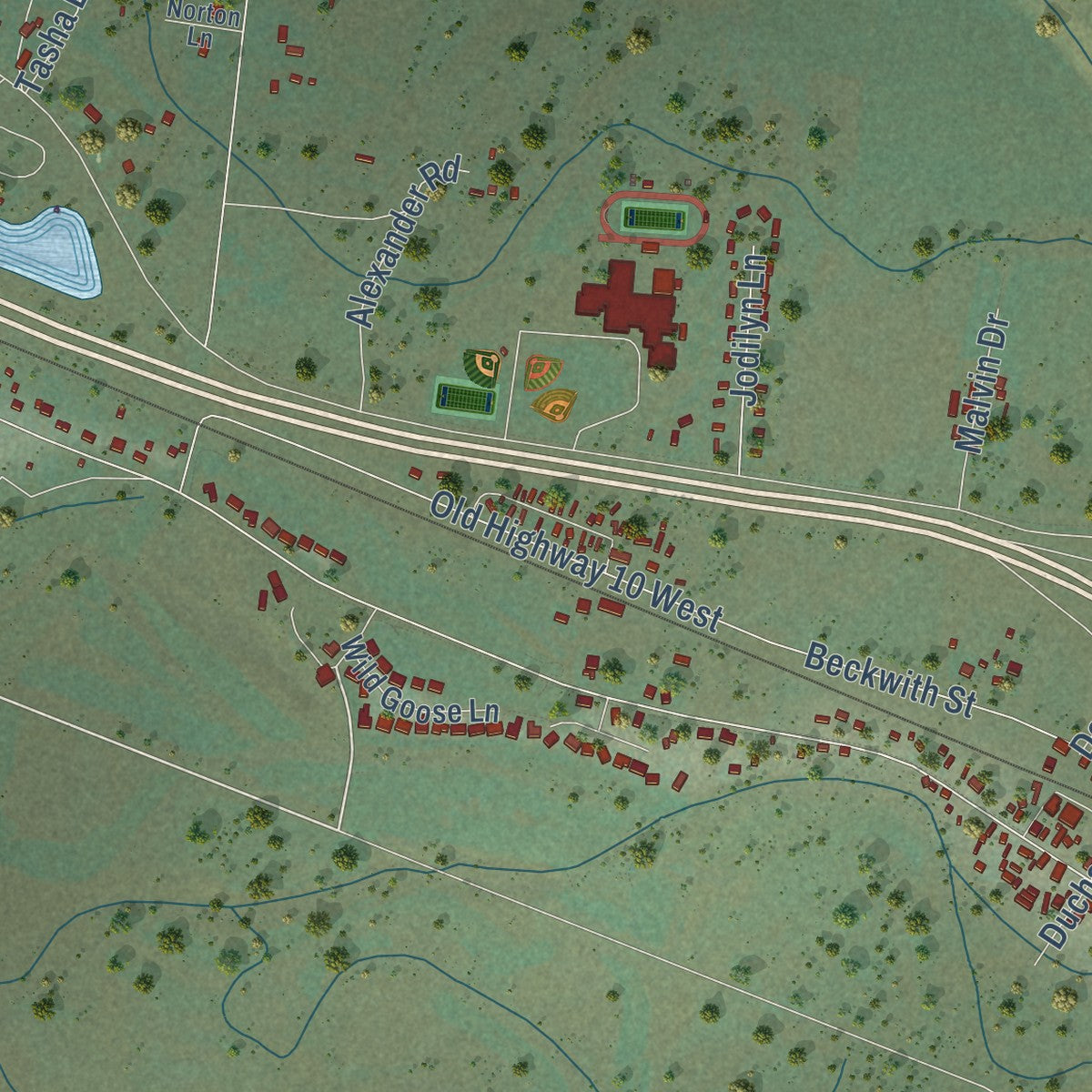 Close-up of the map of Frenchtown, Montana print showing street and building detail