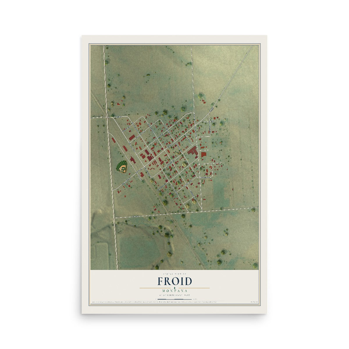 Map of Froid, Montana, 12 x 18 inch unframed archival matte print