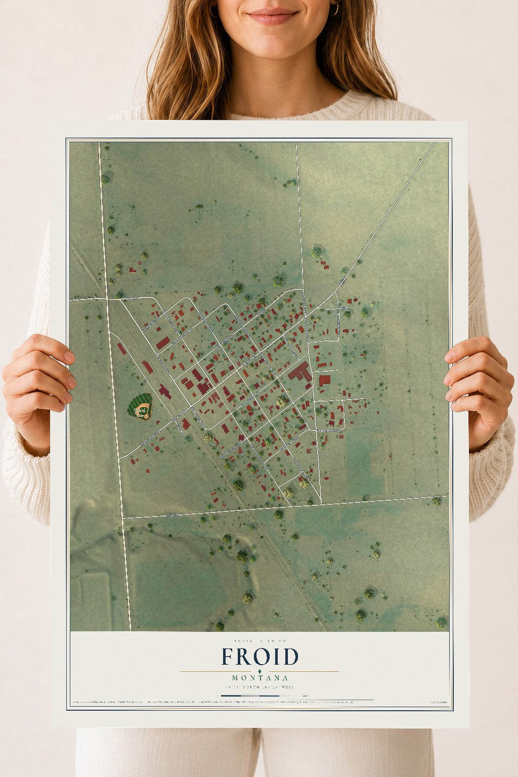 Map of Froid, Montana, 18 x 24 inch unframed archival matte print