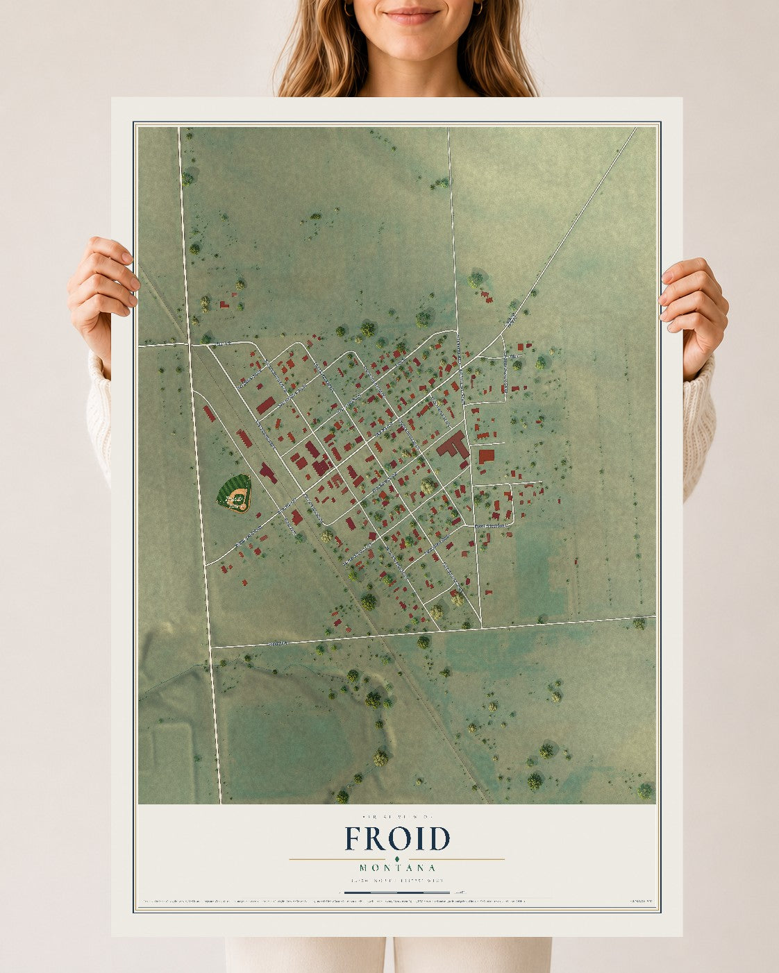Map of Froid, Montana, 24 x 36 inch unframed archival matte print