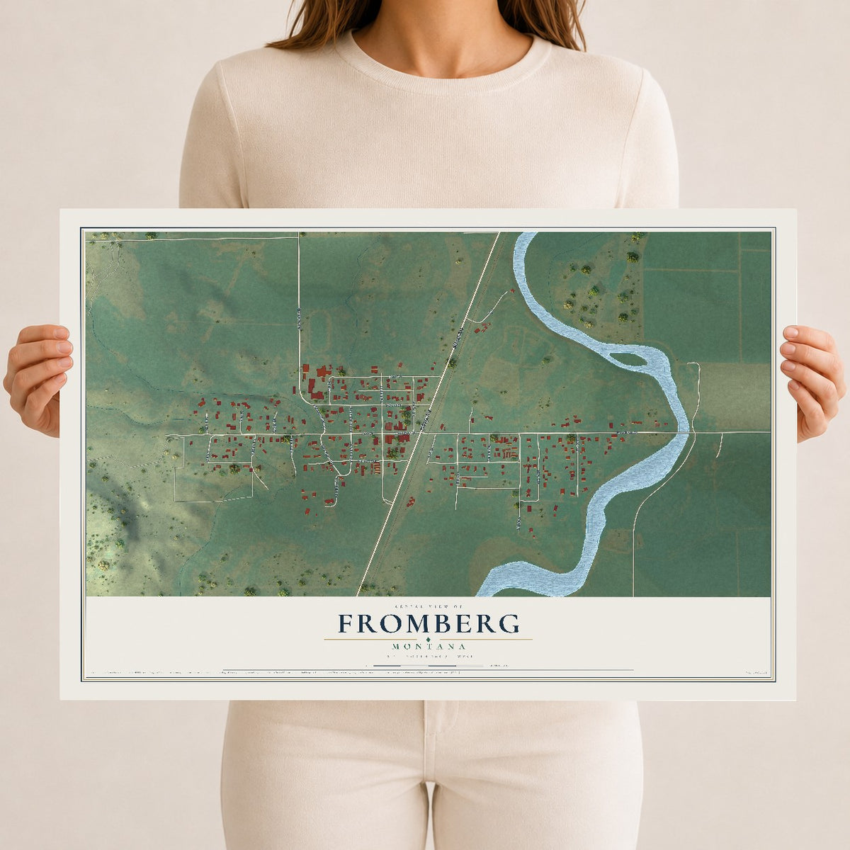 Map of Fromberg, Montana, 12 x 18 inch unframed archival matte print