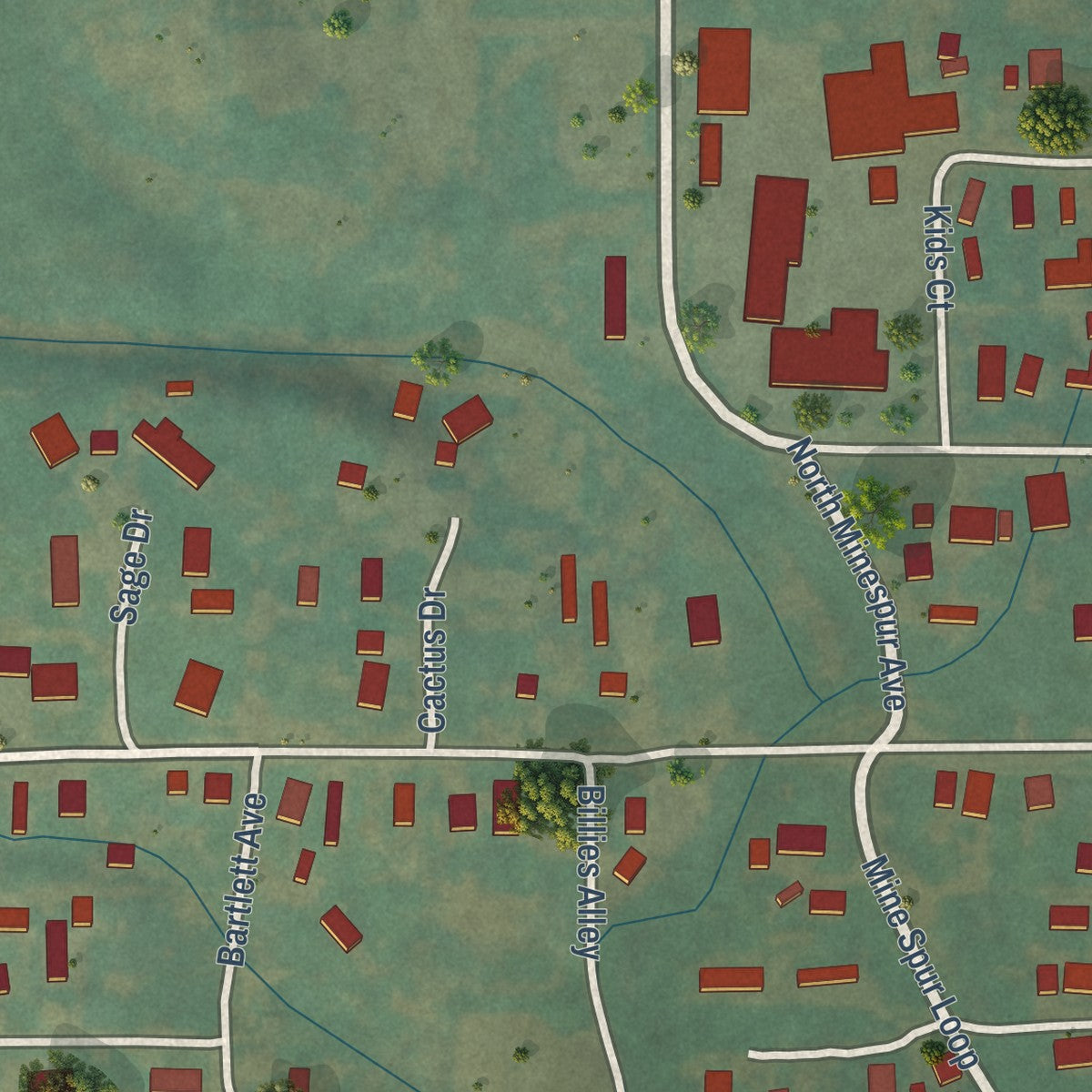 Second close-up of the map of Fromberg, Montana print showing more streets and buildings