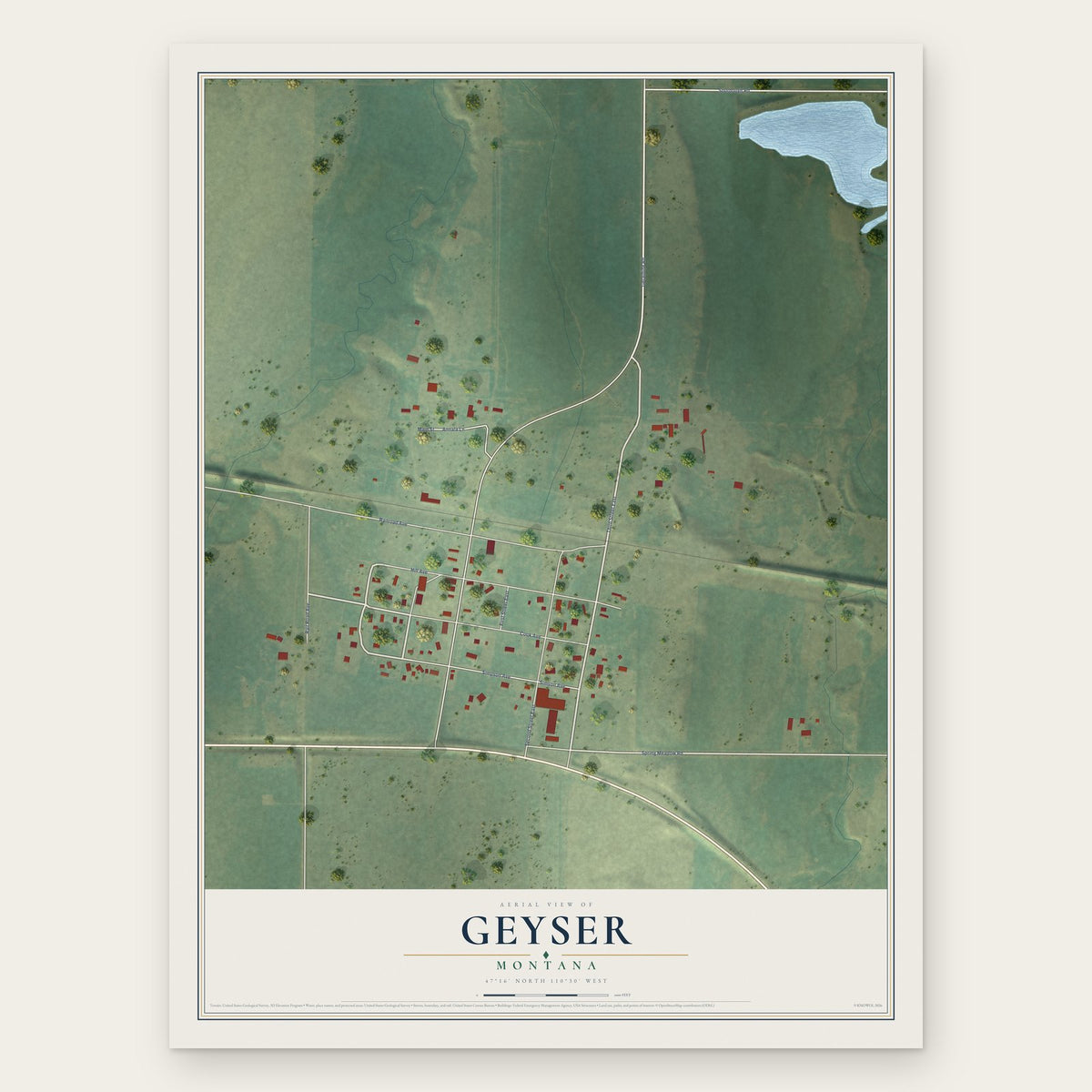 Geyser, Montana map print, the full design