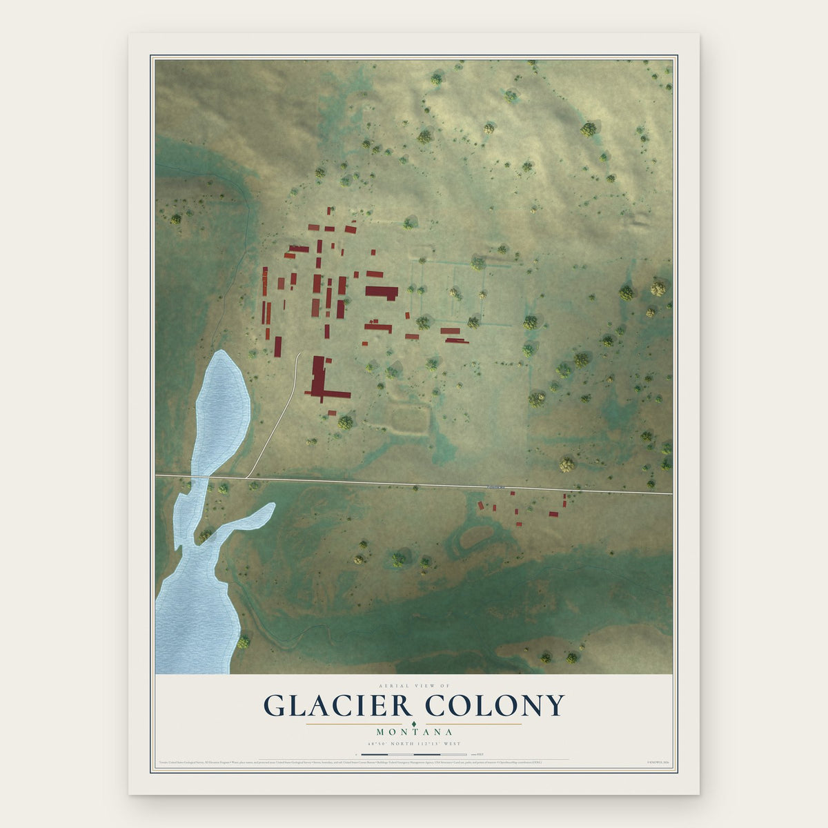 Glacier Colony, Montana map print, the full design
