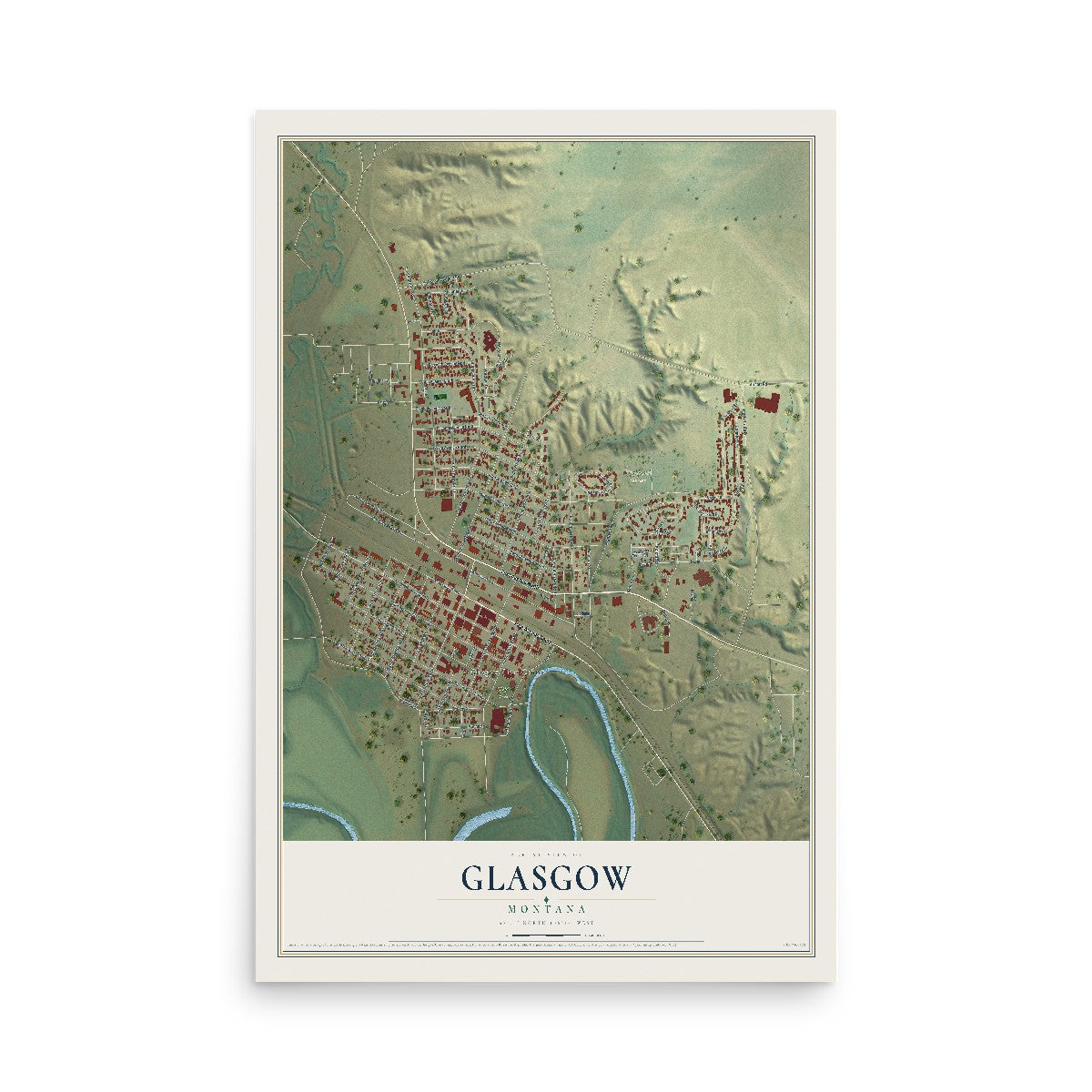 Map of Glasgow, Montana, 12 x 18 inch unframed archival matte print