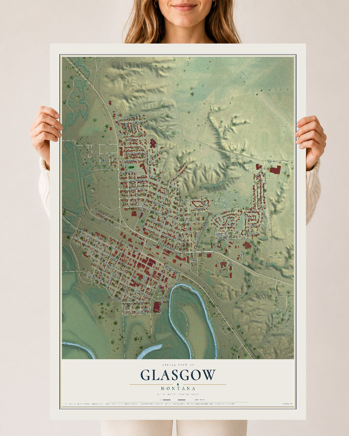 Map of Glasgow, Montana, 24 x 36 inch unframed archival matte print