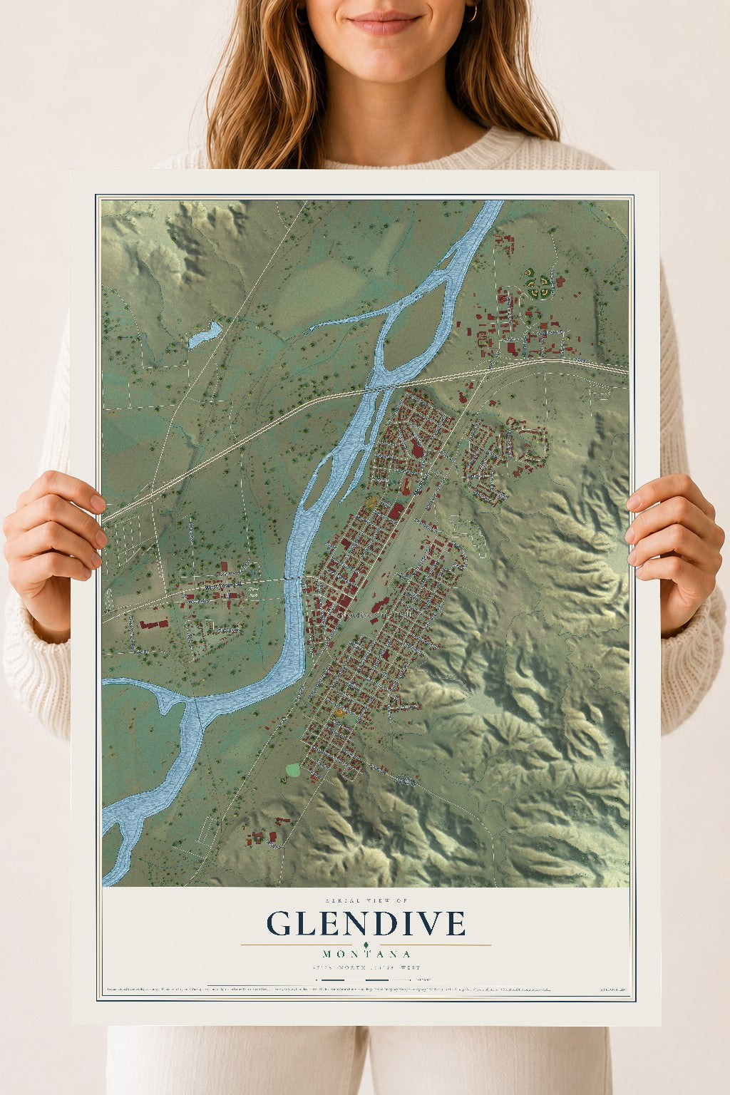 Map of Glendive, Montana, 18 x 24 inch unframed archival matte print