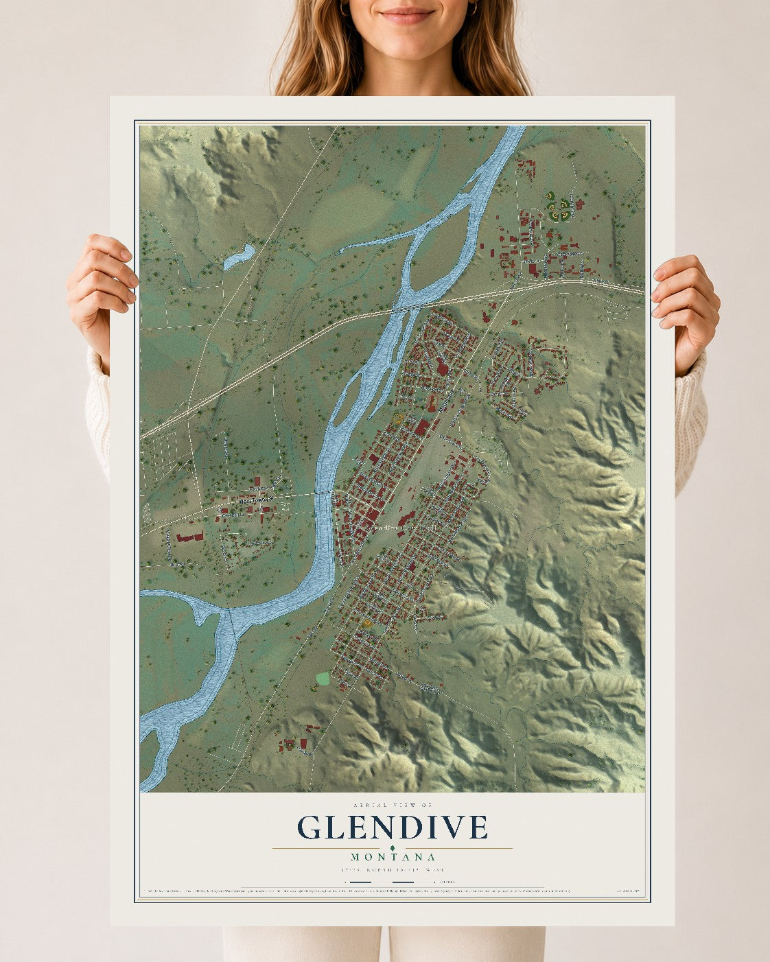 Map of Glendive, Montana, 24 x 36 inch unframed archival matte print