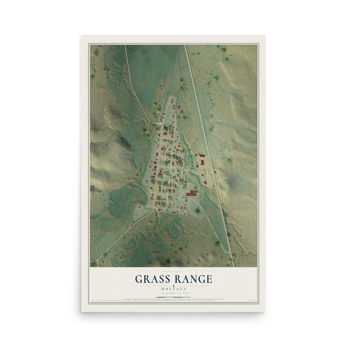Map of Grass Range, Montana, 12 x 18 inch unframed archival matte print