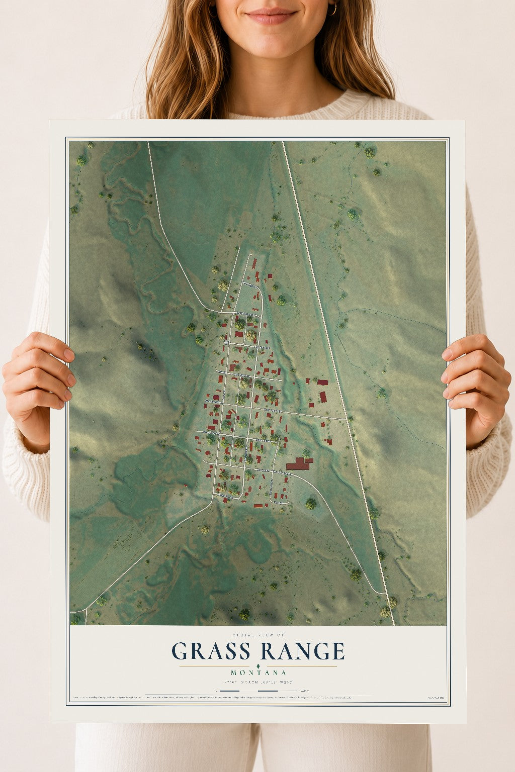 Map of Grass Range, Montana, 18 x 24 inch unframed archival matte print