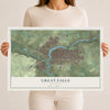 Map of Great Falls, Montana, 12 x 18 inch unframed archival matte print