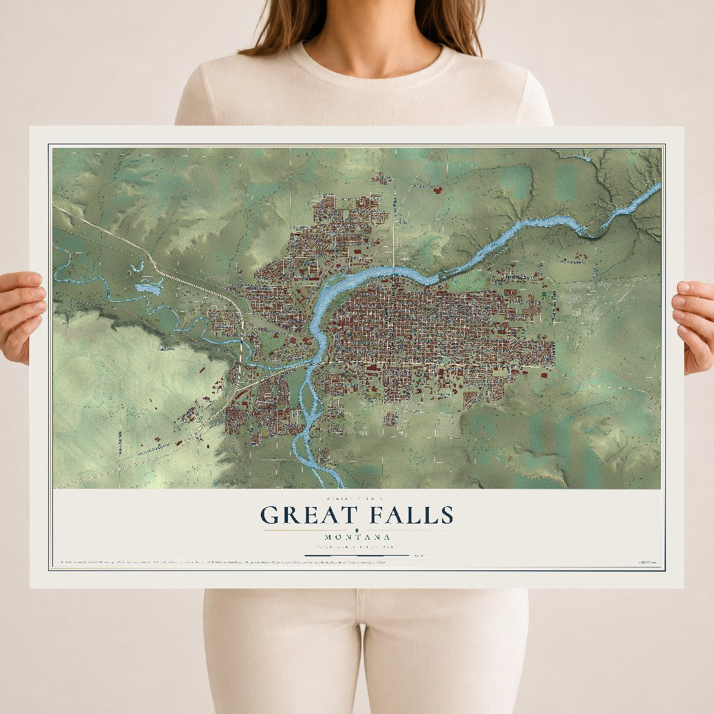 Map of Great Falls, Montana, 18 x 24 inch unframed archival matte print