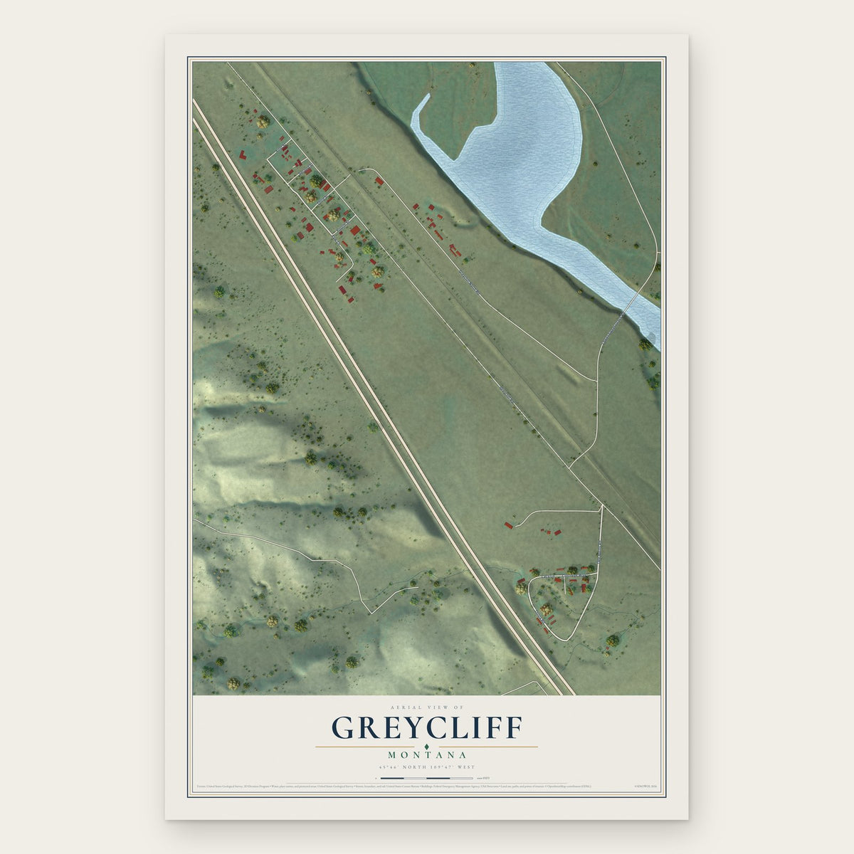 Greycliff, Montana map print, the full design