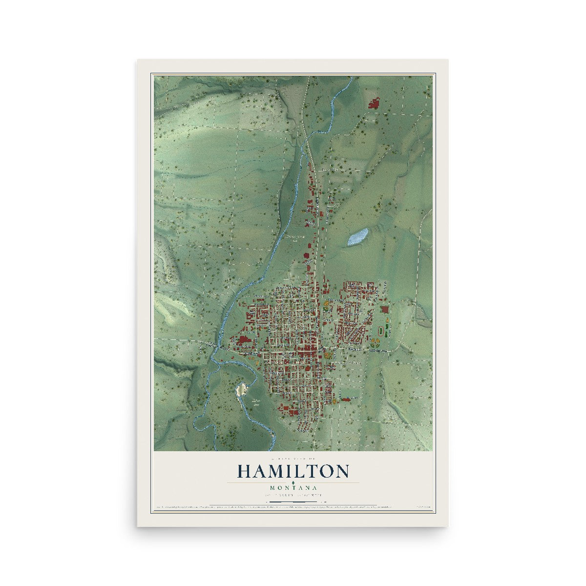 Map of Hamilton, Montana, 12 x 18 inch unframed archival matte print