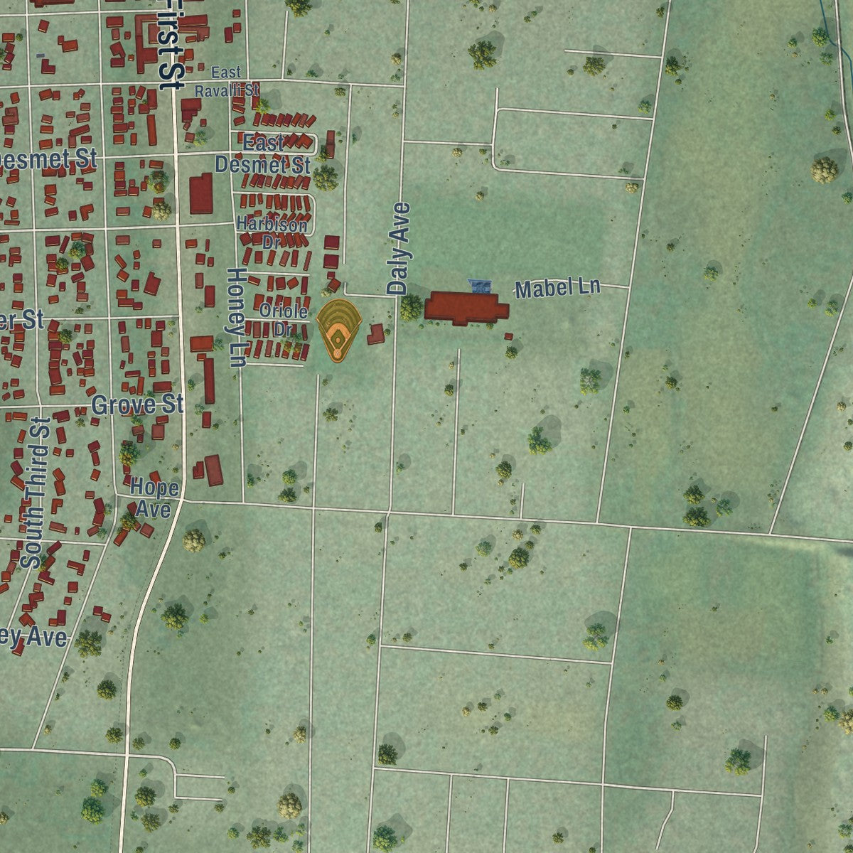 Second close-up of the map of Hamilton, Montana print showing more streets and buildings