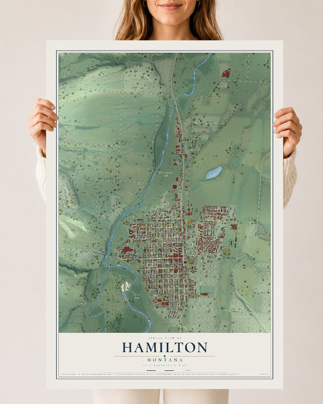 Map of Hamilton, Montana, 24 x 36 inch unframed archival matte print
