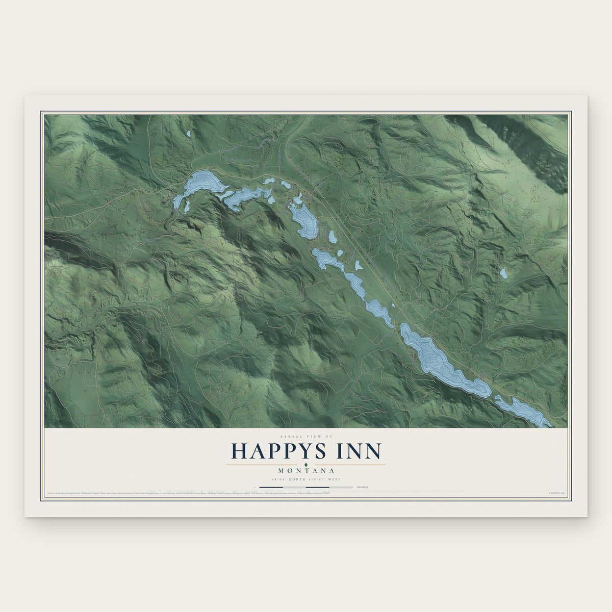 Happys Inn, Montana map print, the full design