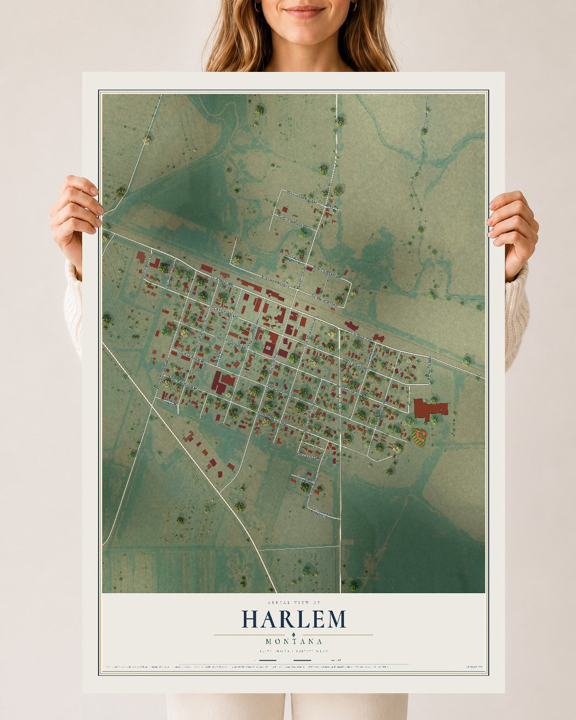 Map of Harlem, Montana, 24 x 36 inch unframed archival matte print