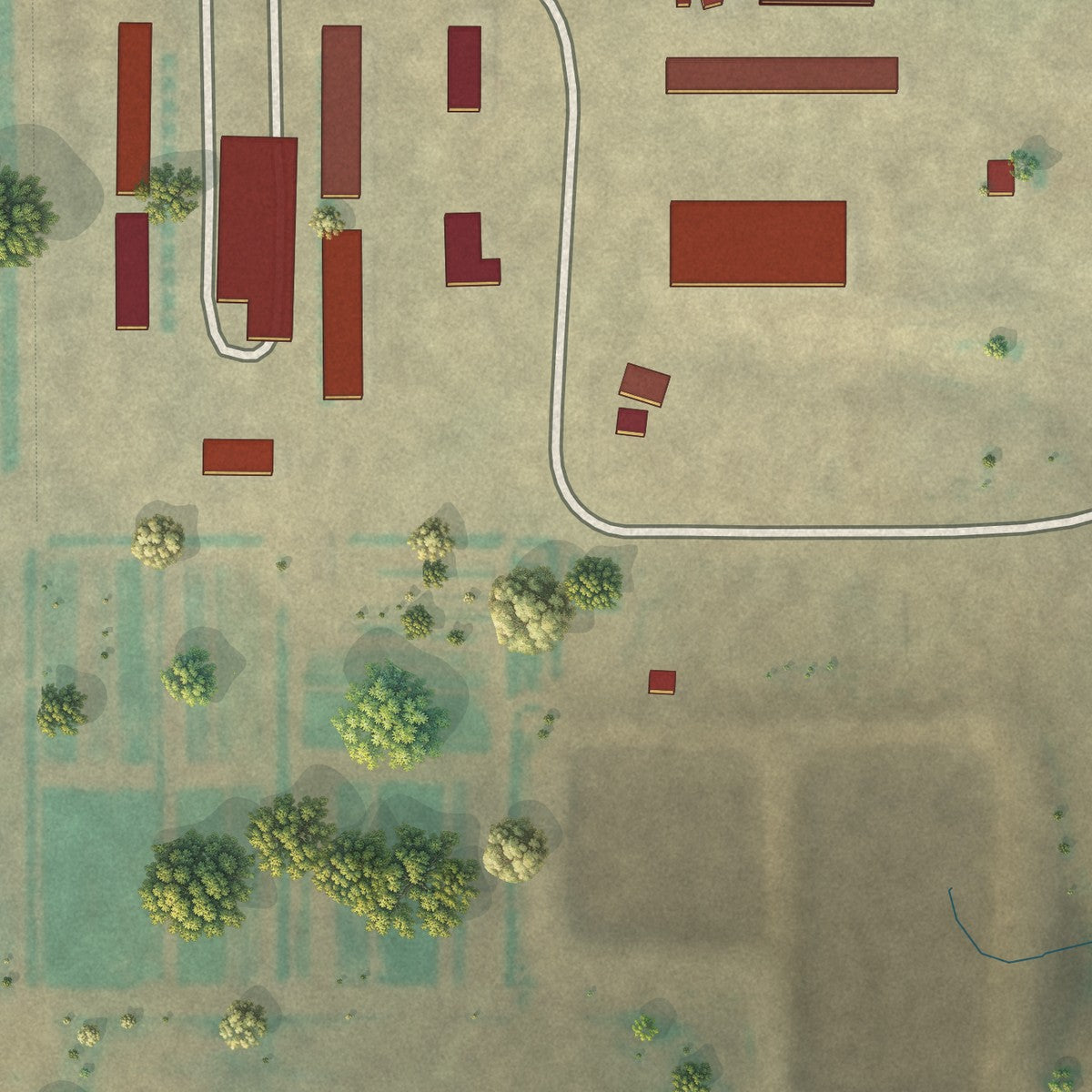 Close-up of the map of Hartland Colony, Montana print showing street and building detail