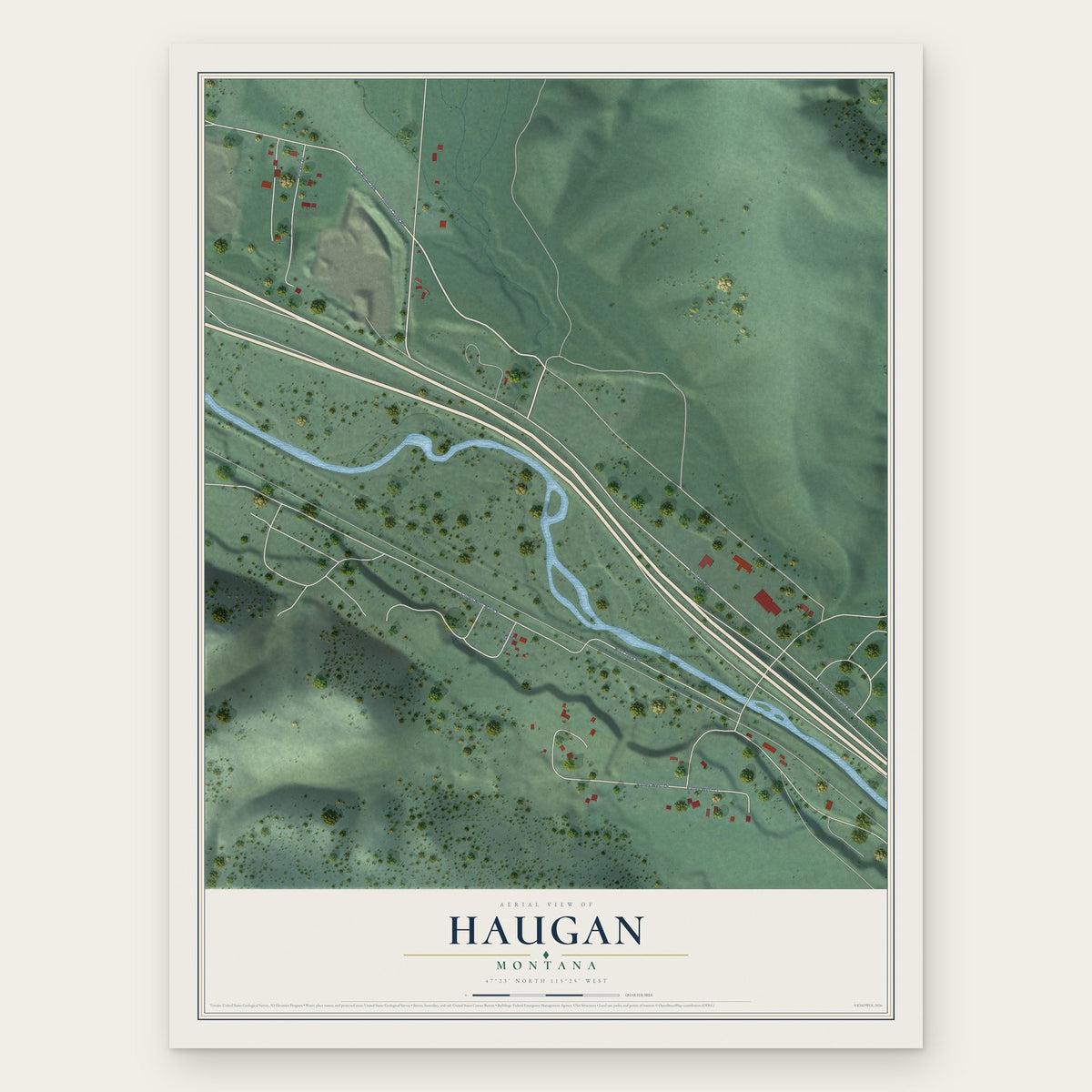 Haugan, Montana map print, the full design