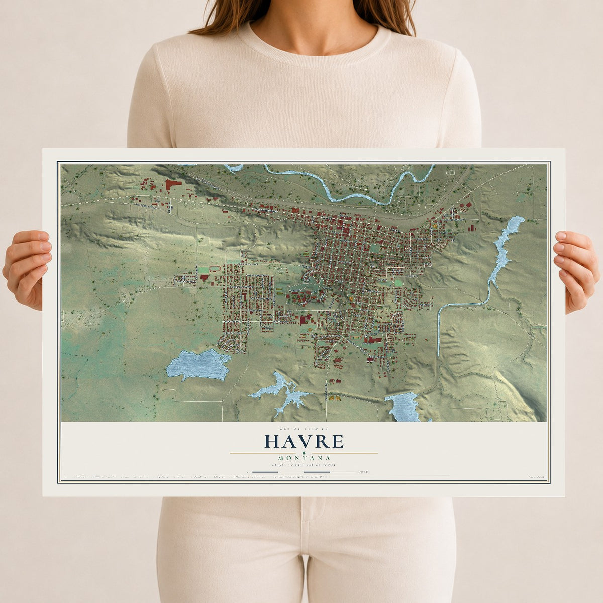 Map of Havre, Montana, 12 x 18 inch unframed archival matte print