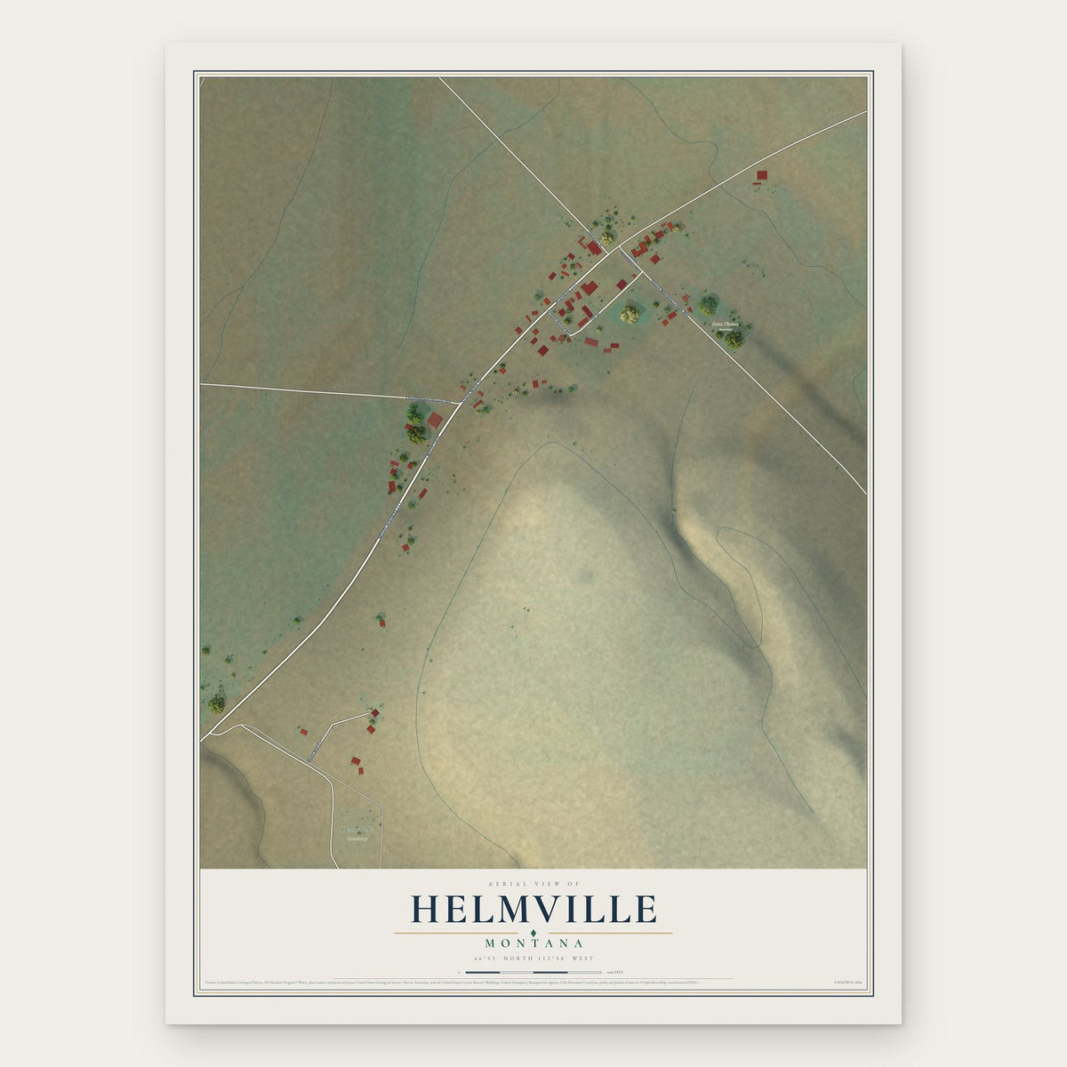 Helmville, Montana map print, the full design