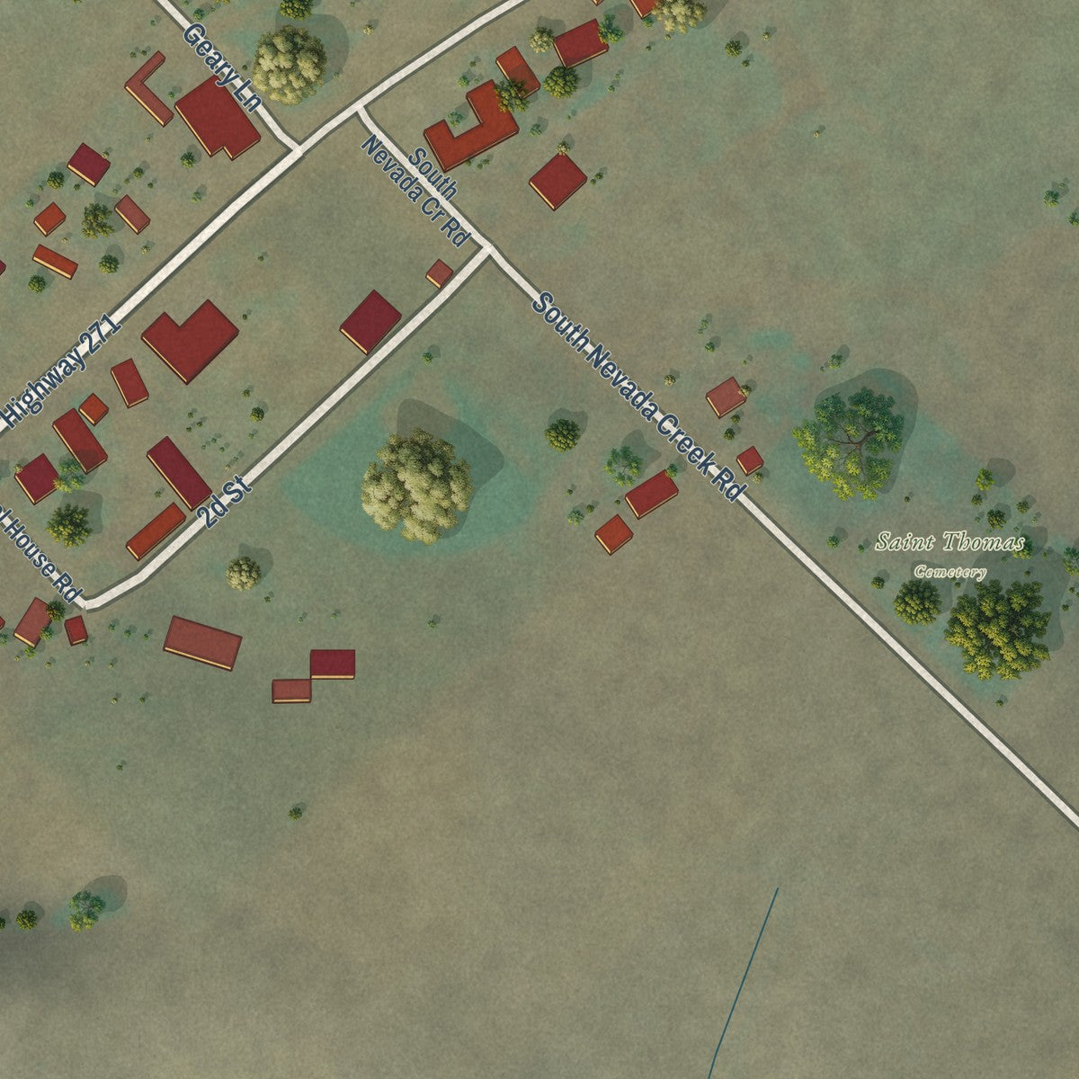Close-up of the map of Helmville, Montana print showing street and building detail