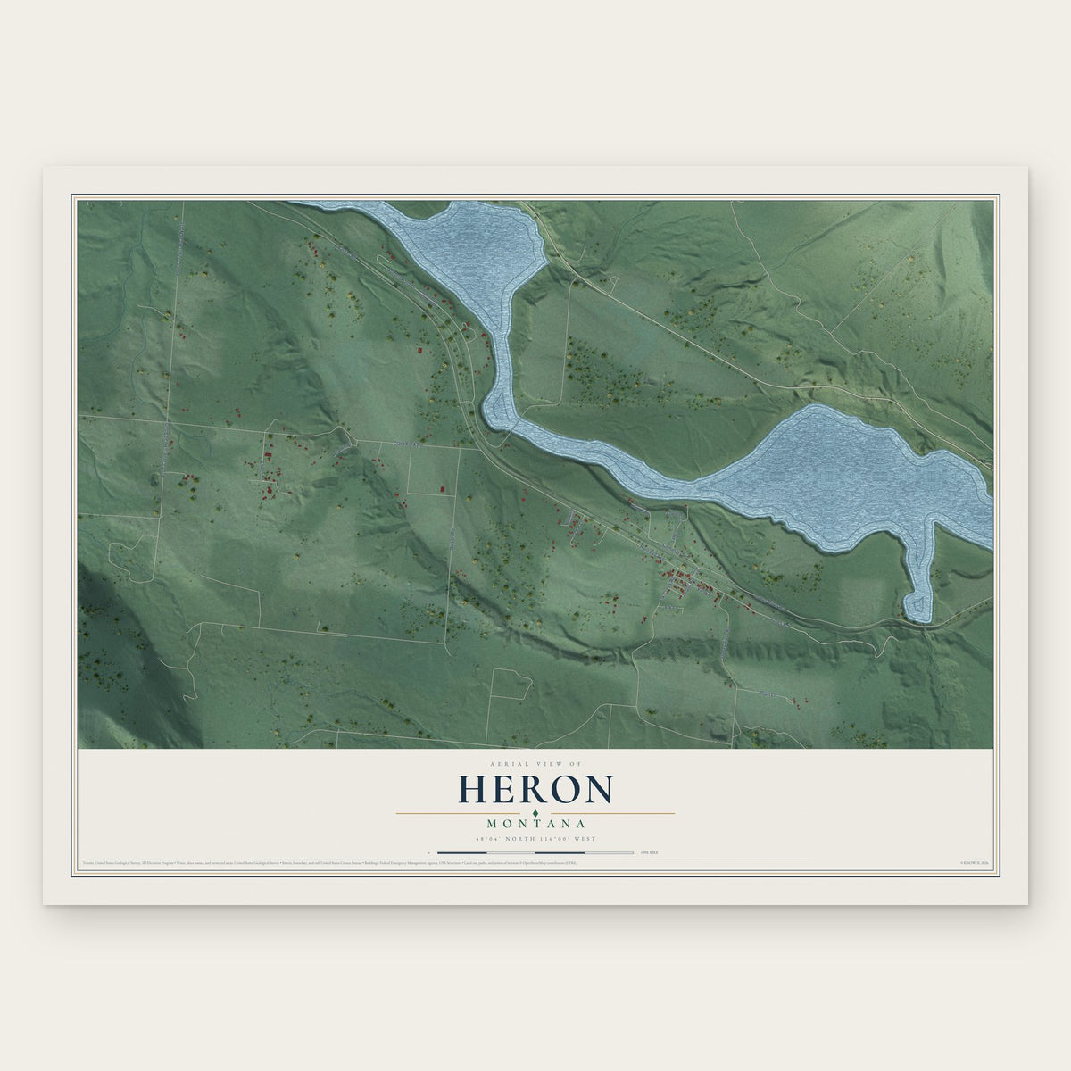Heron, Montana map print, the full design