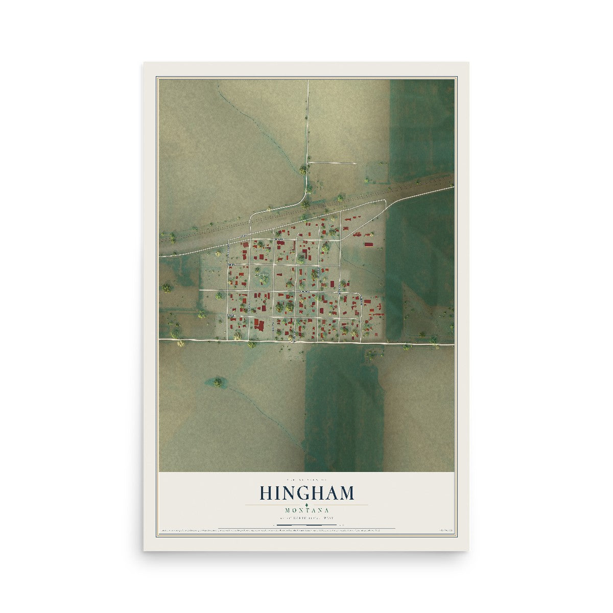 Map of Hingham, Montana, 12 x 18 inch unframed archival matte print