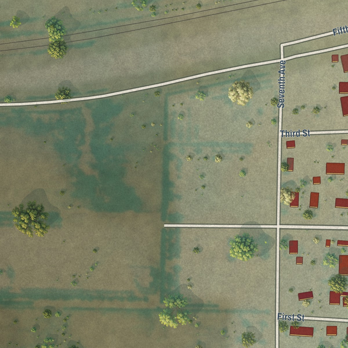 Second close-up of the map of Hingham, Montana print showing more streets and buildings