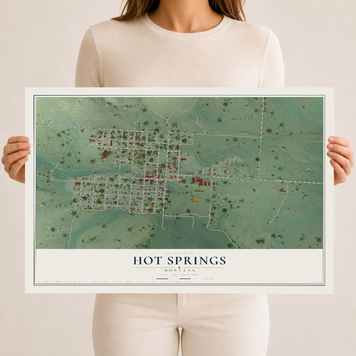 Map of Hot Springs, Montana, 12 x 18 inch unframed archival matte print