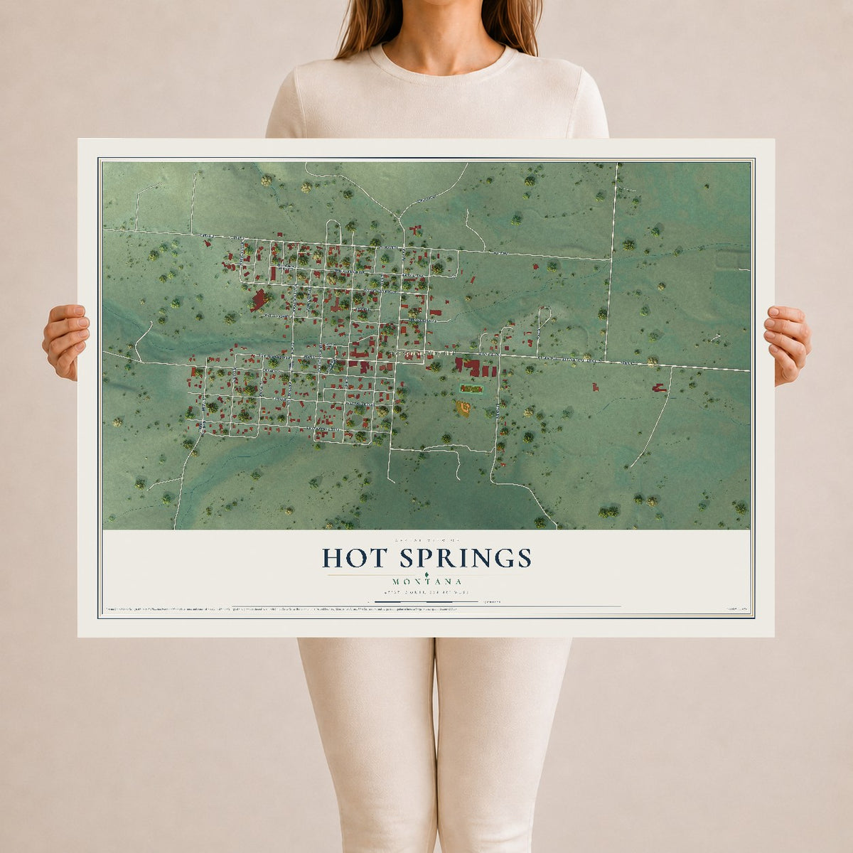 Map of Hot Springs, Montana, 24 x 36 inch unframed archival matte print