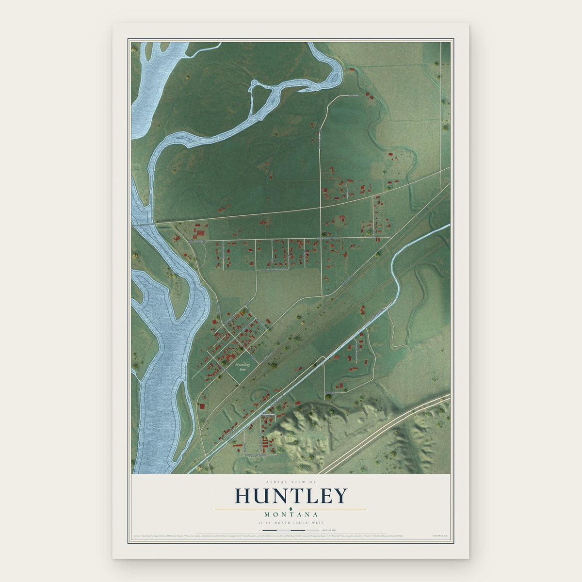 Huntley, Montana map print, the full design