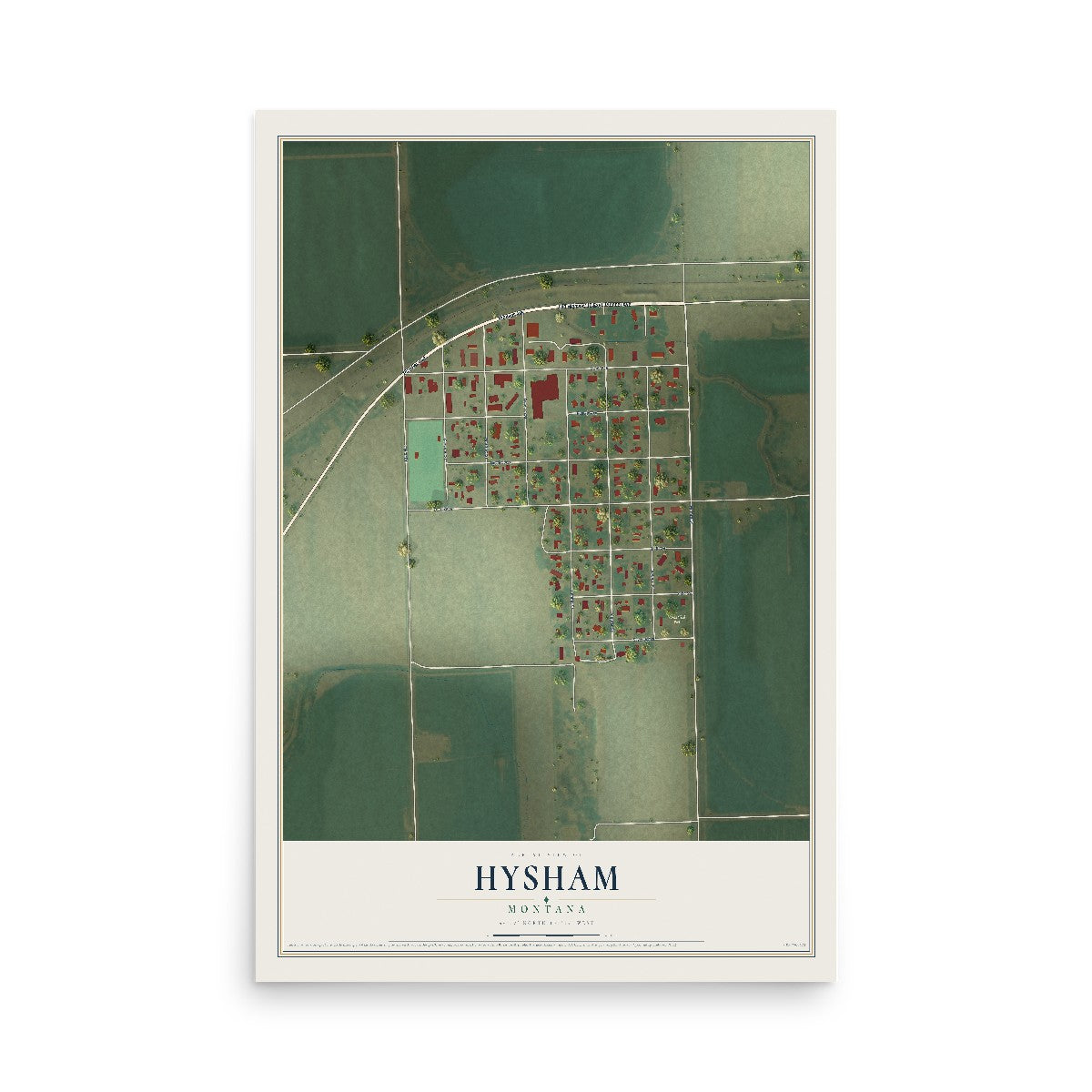 Map of Hysham, Montana, 12 x 18 inch unframed archival matte print