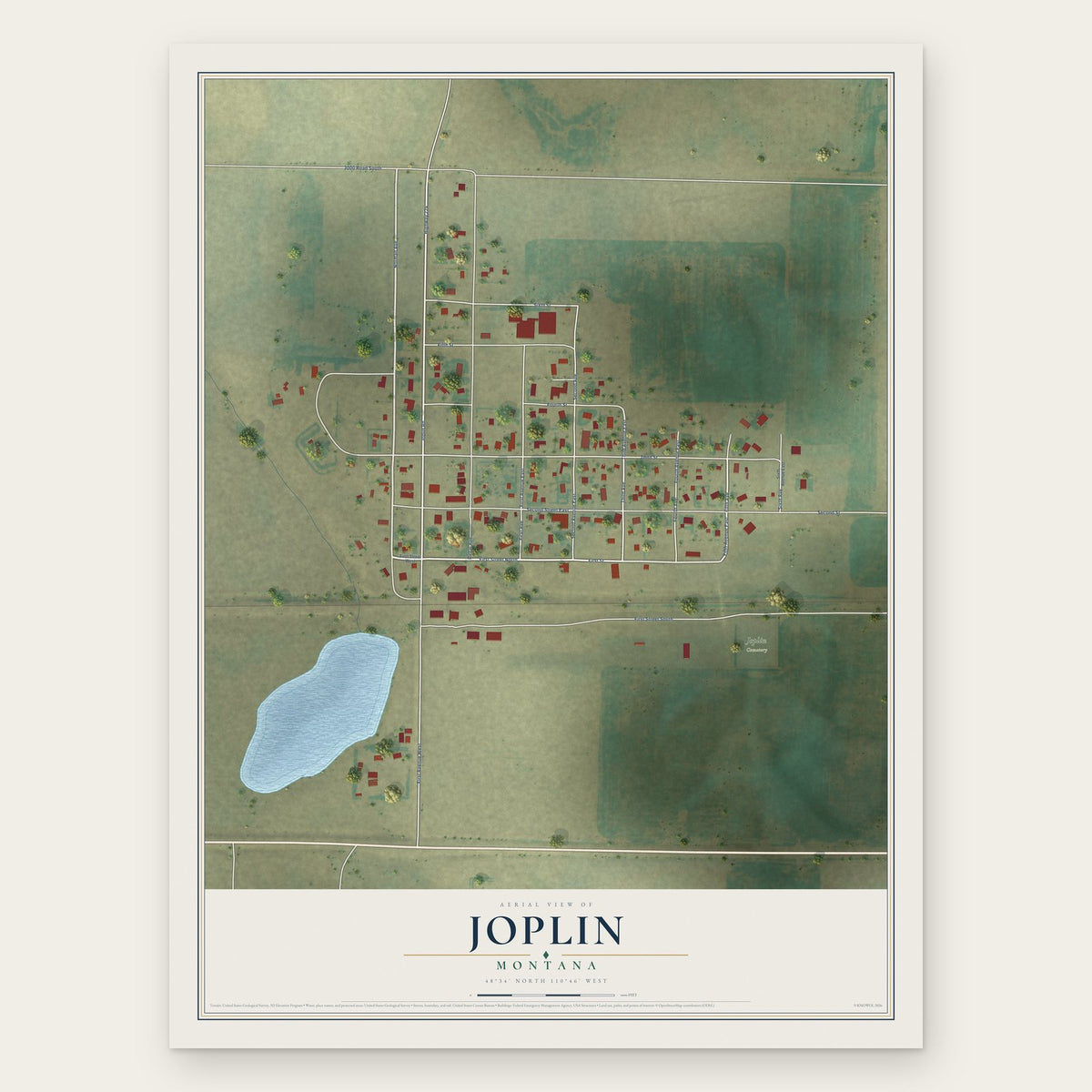 Joplin, Montana map print, the full design