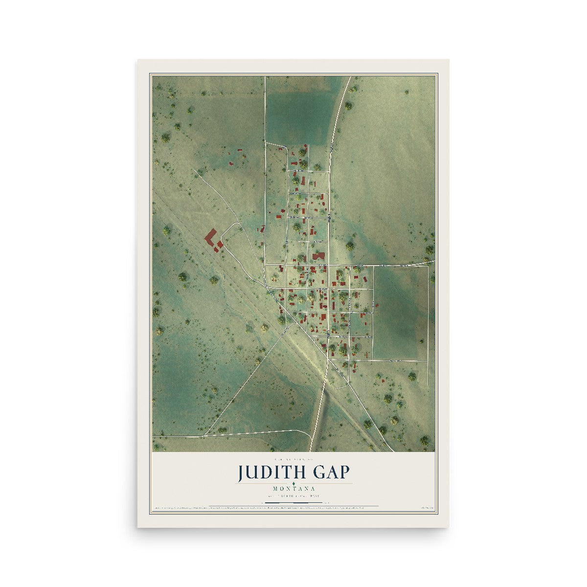 Map of Judith Gap, Montana, 12 x 18 inch unframed archival matte print