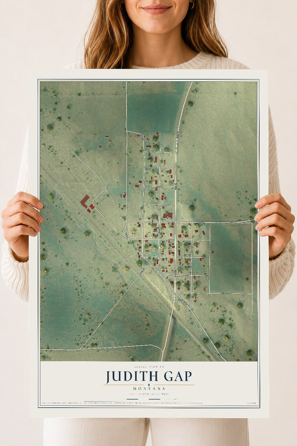Map of Judith Gap, Montana, 18 x 24 inch unframed archival matte print