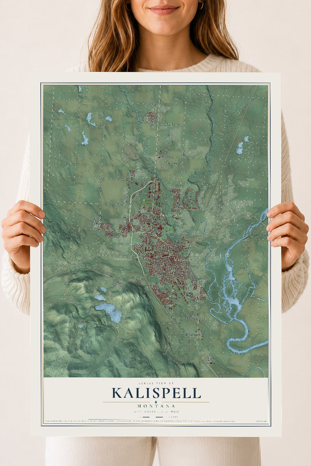 Map of Kalispell, Montana, 18 x 24 inch unframed archival matte print