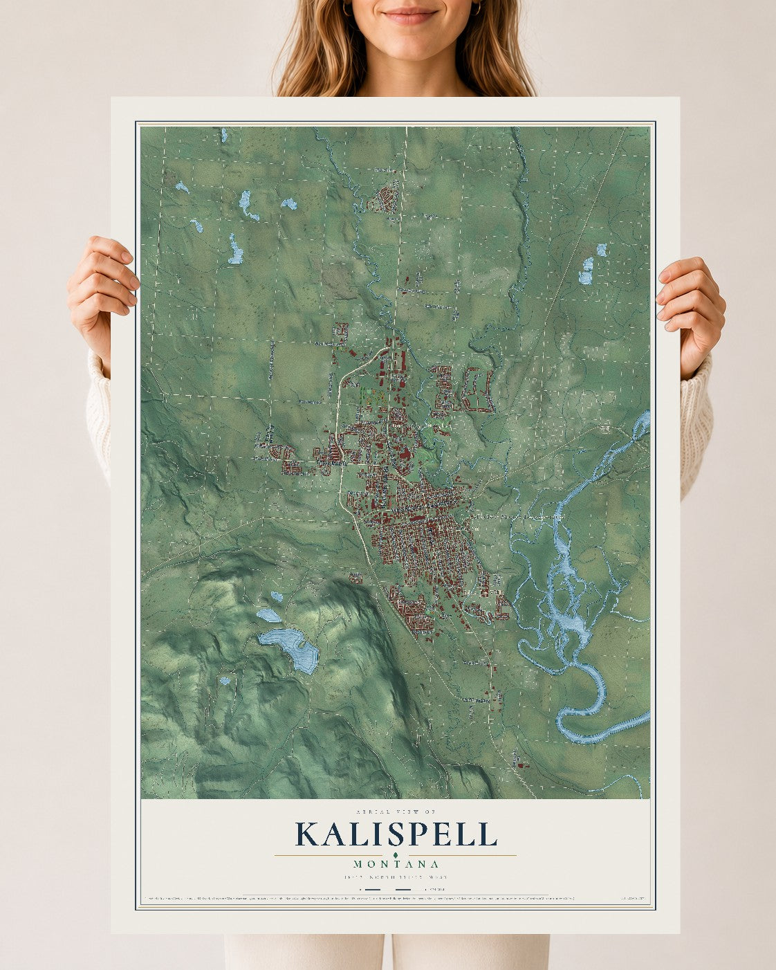 Map of Kalispell, Montana, 24 x 36 inch unframed archival matte print