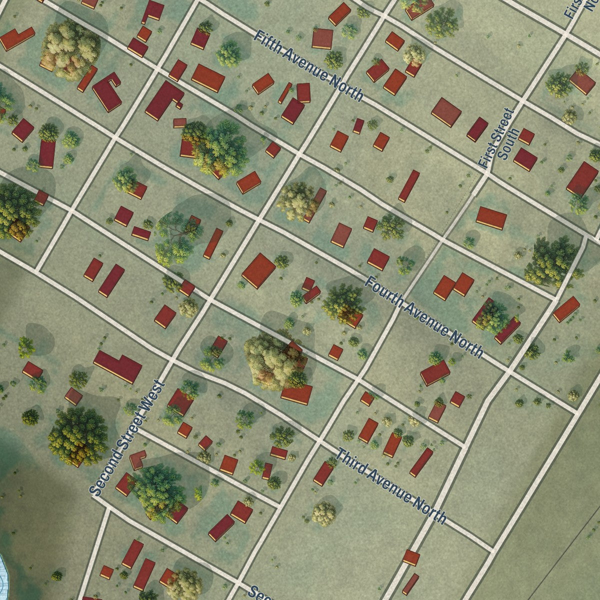 Close-up of the map of Kevin, Montana print showing street and building detail
