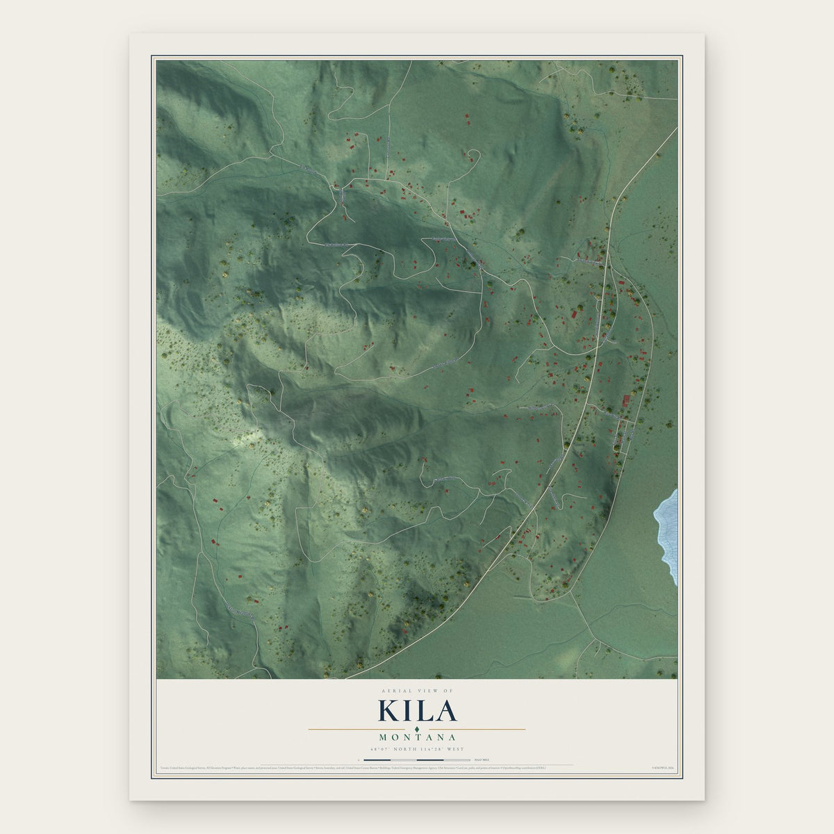 Kila, Montana map print, the full design