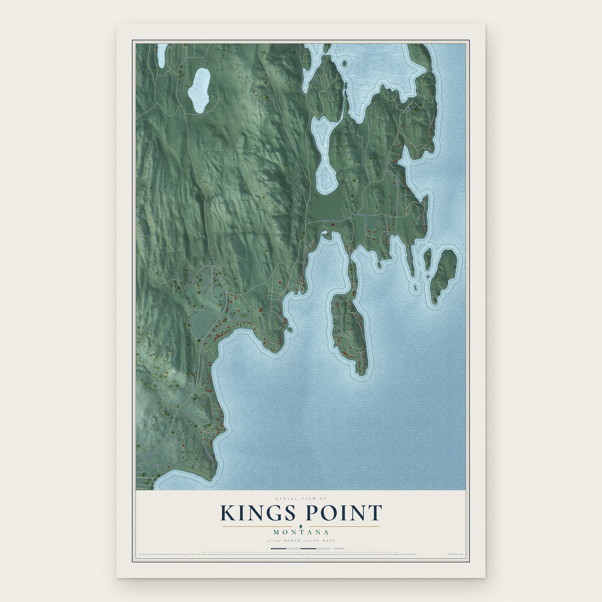 Kings Point, Montana map print, the full design