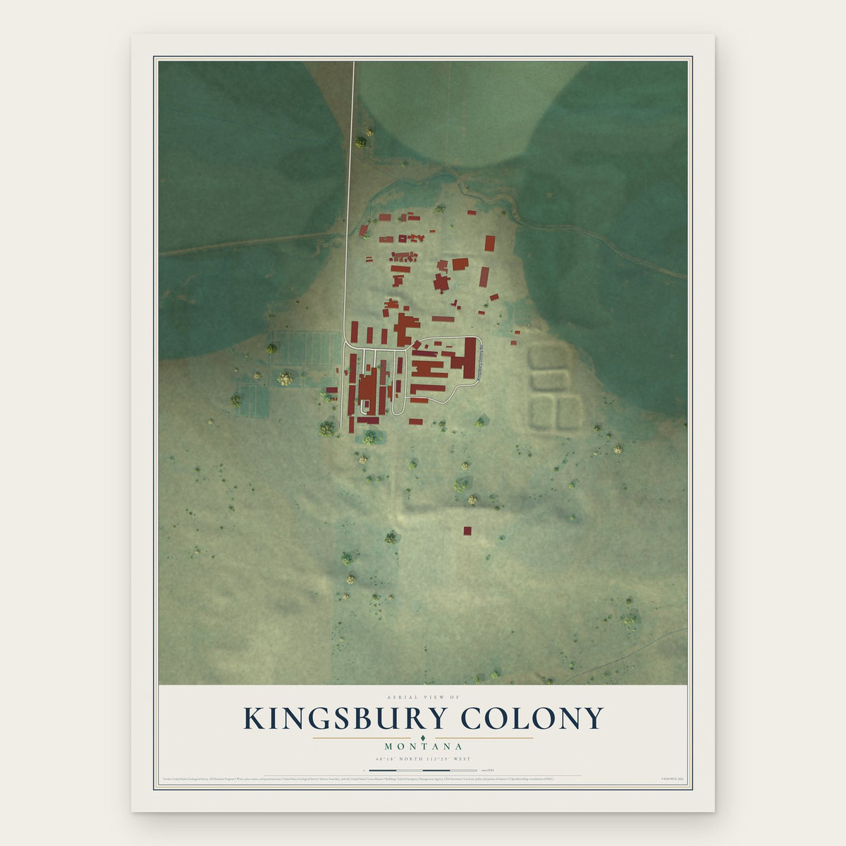 Kingsbury Colony, Montana map print, the full design