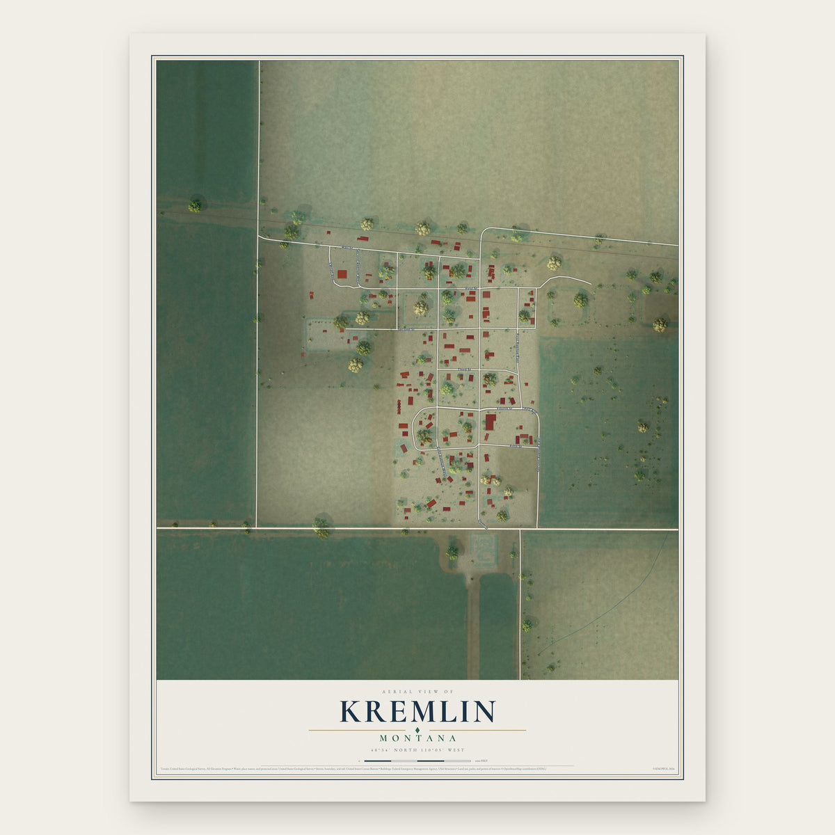Kremlin, Montana map print, the full design