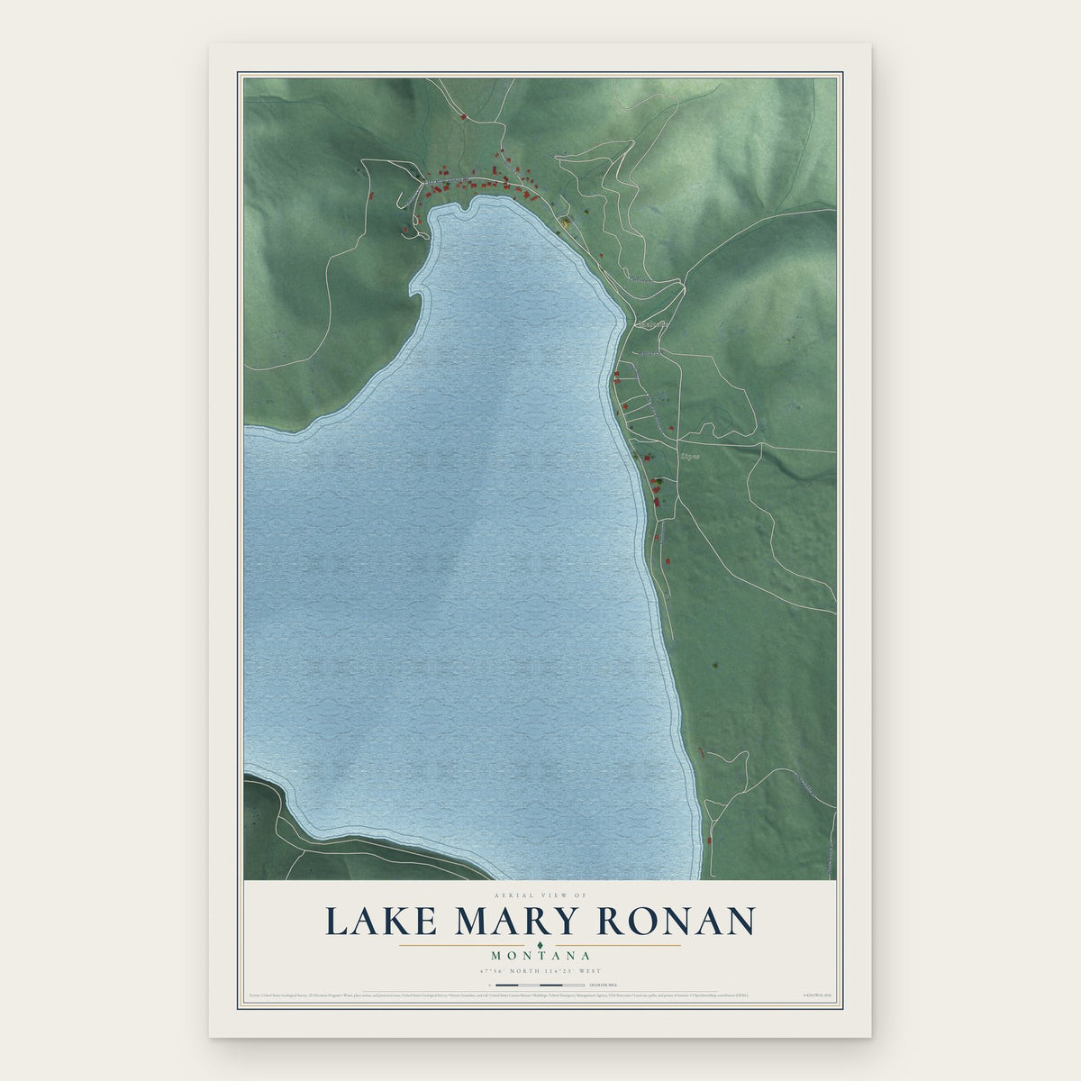 Lake Mary Ronan, Montana map print, the full design
