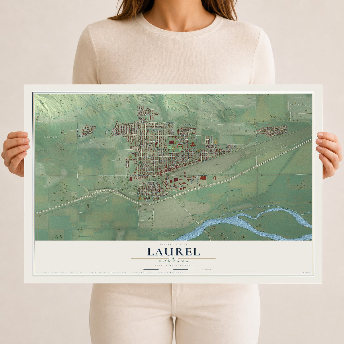 Map of Laurel, Montana, 12 x 18 inch unframed archival matte print