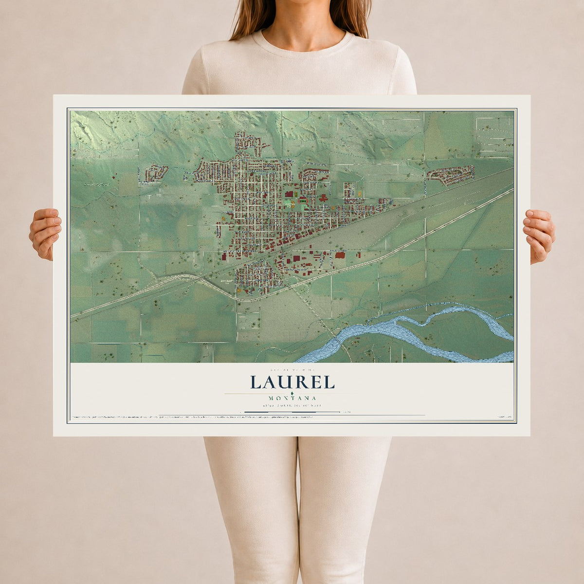 Map of Laurel, Montana, 24 x 36 inch unframed archival matte print