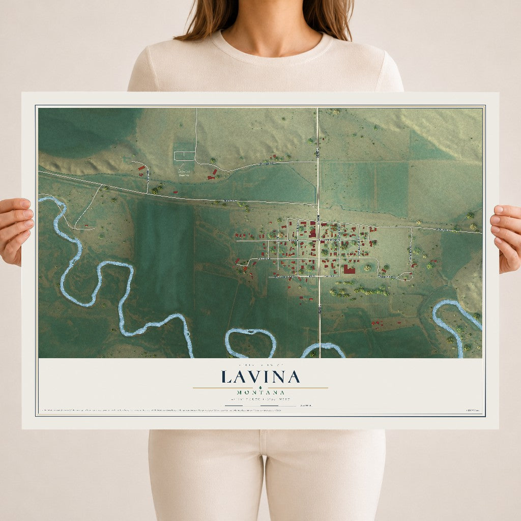 Map of Lavina, Montana, 18 x 24 inch unframed archival matte print
