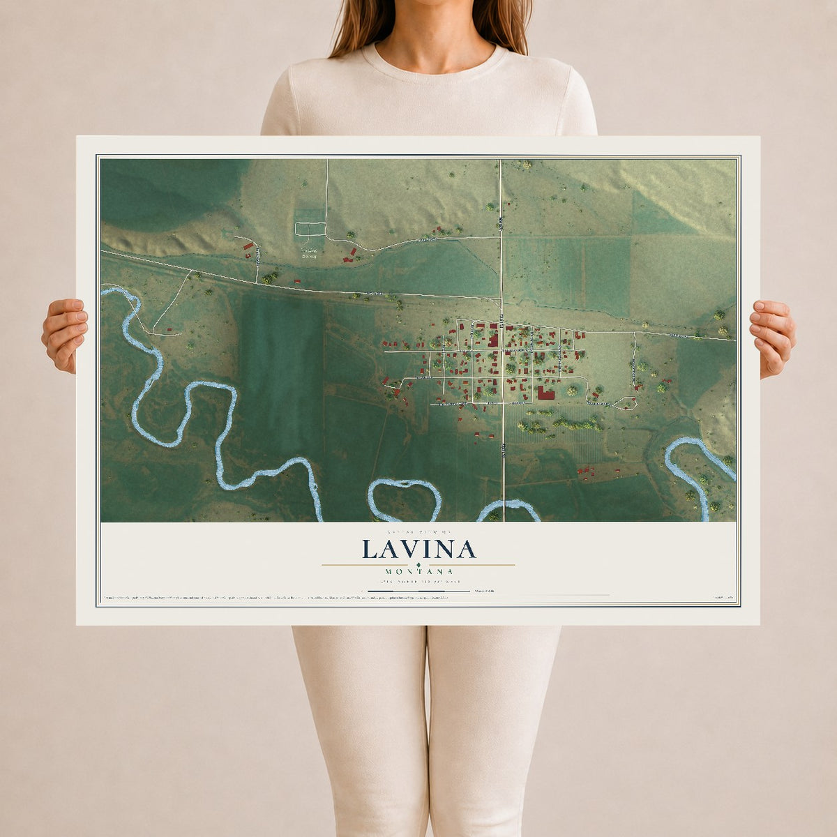 Map of Lavina, Montana, 24 x 36 inch unframed archival matte print