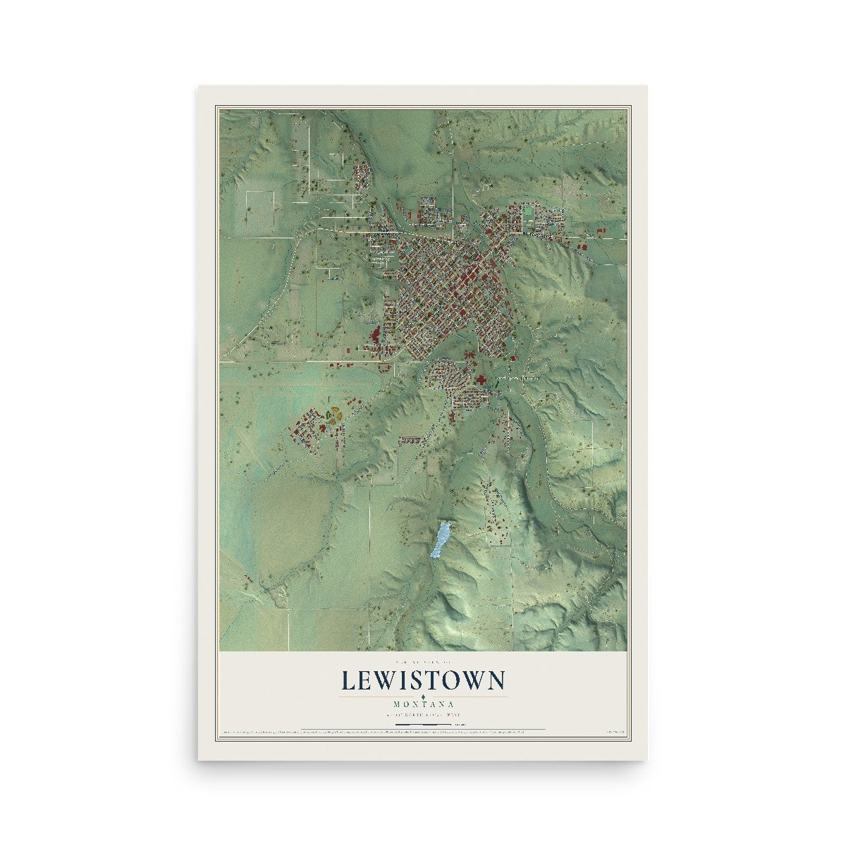 Map of Lewistown, Montana, 12 x 18 inch unframed archival matte print